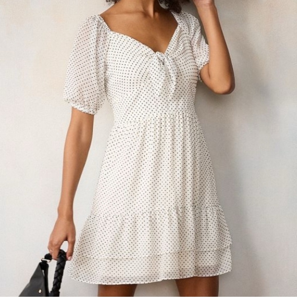 Ditsy Coquette Ruffled White and Black Polka Dot Dress